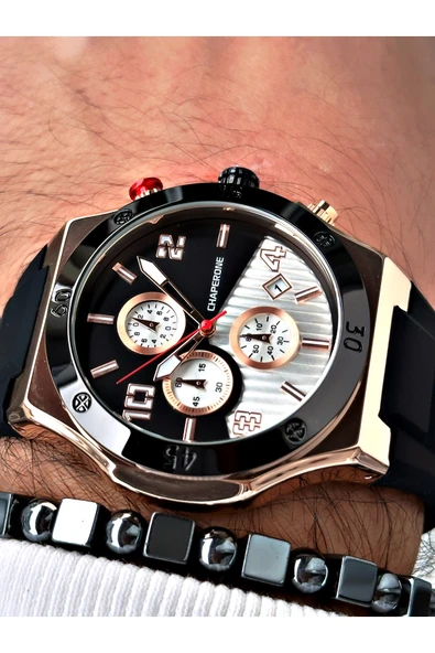 Chaperone Siyah Renk Spor Silikon Fonksiyonlar Aktif Garantili Erkek Kol Saati + BİLEKLİK By REWARD ürün görseli 1