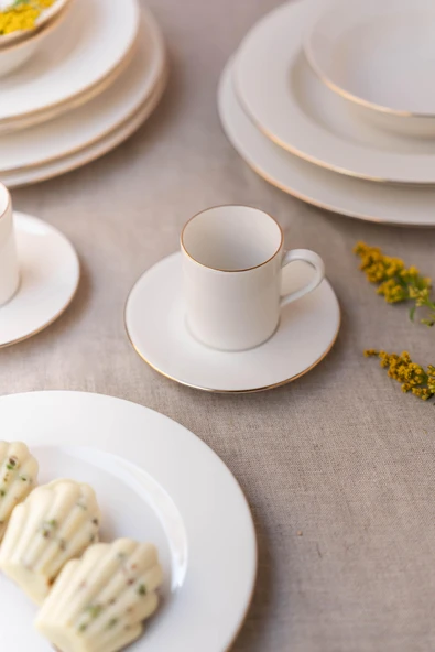 Soley | Ceyda | Altın Kenarlı 12 Parça 6 Kişilik Porselen Kahve Fincan Takımı - Resim 2