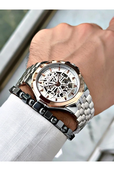 Reward Gümüş Renk Otomatik Business Çelik Kordon  Erkek Kol Saati + BİLEKLİK - Resim 2