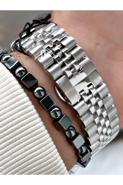 Reward Gümüş Renk Kasa Kordon Çelik Business Spor Erkek Kol Saati + BİLEKLİK - Resim 4