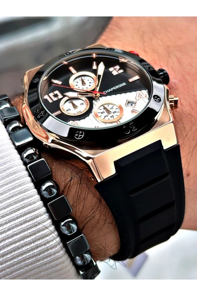 Chaperone Siyah Renk Spor Silikon Fonksiyonlar Aktif Garantili Erkek Kol Saati + BİLEKLİK By REWARD - Resim 4