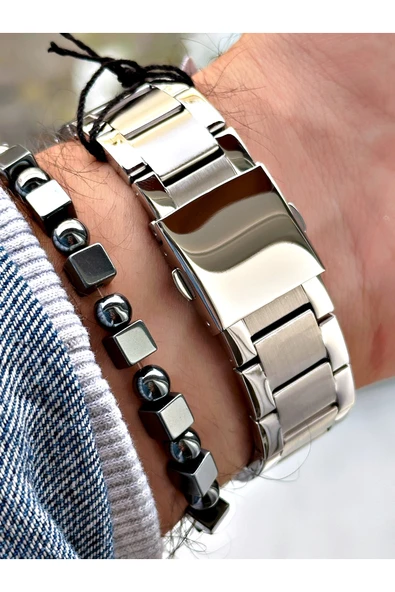 Ferrucci Gümüş Renk Fonksiyonlu Çelik Kordon Spor Erkek Kol Saati + BİLEKLİK - Resim 4