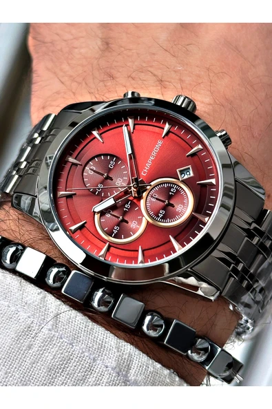 Chaperone Füme Renk Fonksiyonlar Aktif Çelik Kordon  Erkek Kol Saati + BİLEKLİK HEDİYELİ By Reward ürün görseli 1