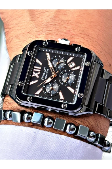 Ferrucci Siyah Renk Kare Fonksiyonlar Aktif  Erkek Kol Saati + BİLEKLİK - Resim 2