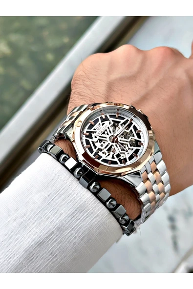 Reward Gümüş Renk Otomatik Business Çelik Kordon  Erkek Kol Saati + BİLEKLİK - Resim 2