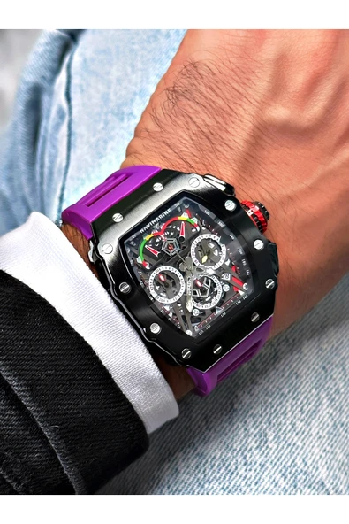 Navimarine Mor Renk Fonksiyonlu Spor Silikon Kare Erkek Kol Saati + BİLEKLİK HEDİYELİ - Resim 2