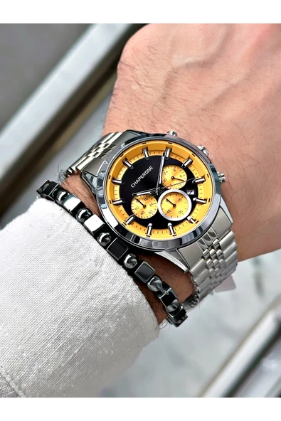 Chaperone Gümüş Renk  Çelik Kordon Fonksiyonlu Erkek Kol Saati + BİLEKLİK HEDİYELİ By Reward - Resim 2