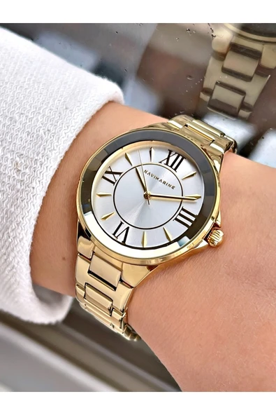 Navimarine Altın Renk Çelik Kordon Kadın Kol Saati Bileklik Hediyeli - Resim 2