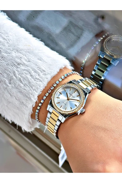 Ferrucci Altın Renk Taşlı Model Şık Dizayn  Kadın Kol Saati + BİLEKLİK - Resim 2