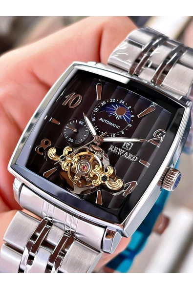 Reward Gümüş Renk Siyah Kadran Kare Model Fonksiyonlar Aktif Erkek Kol Saati + Bileklik Hediyeli ürün görseli 1