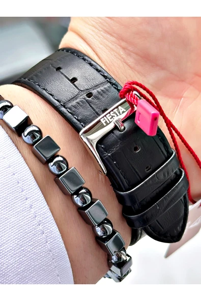 Fiesta Siyah Renk Roma Rakamlı Çelik Kasa Business Erkek Kol Saati + BİLEKLİK - Resim 4