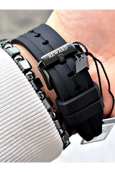 Reward Siyah Renk Spor Silikon Kordon Fonksiyonlu Garantili Erkek Kol Saati + BİLEKLİK - Resim 5