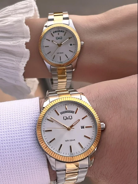 Q&Q Çelik Kordon 2 Yıl Garantili 3 Atm Suya Dayanıklı Sevgili Ve Ciftlere Özel Kol Saati QQ.CF001.3 - Resim 4