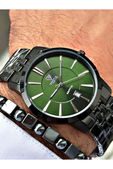 Fiesta Siyah Renk Klasik Sade Çelik Safir Cam Lüx Çelik Business Erkek Kol Saati + BİLEKLİK HEDİYELİ - Resim 3