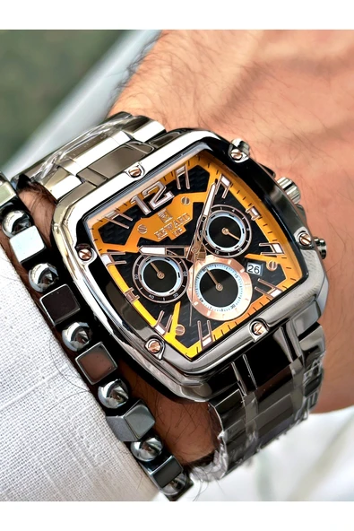 GÜMÜŞ Gümüş Renk Kare Model Çelik Kordon  Erkek Kol Saati + Bileklik ürün görseli 1