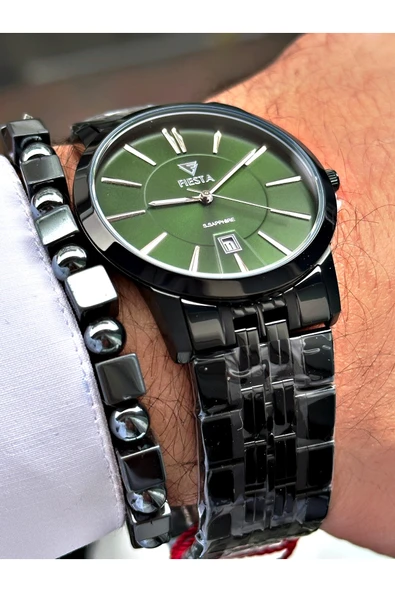 Fiesta Siyah Renk Klasik Sade Çelik Safir Cam Lüx Çelik Business Erkek Kol Saati + BİLEKLİK HEDİYELİ - Resim 2
