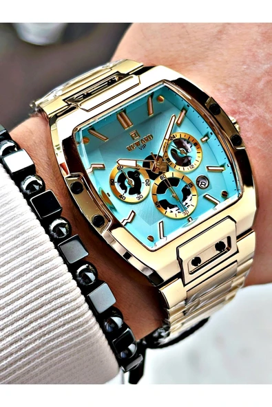 Reward Altın Renk Fonksiyonlar Aktif Kare Erkek Kol Saati + BİLEKLİK - Resim 3