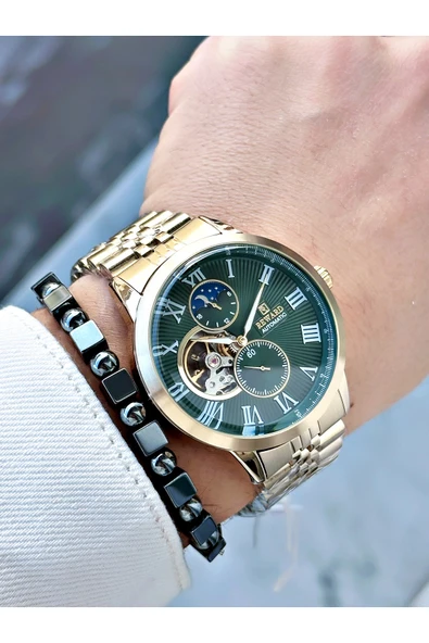 Reward Altın Renk Otomatik Mekanizma Roma Rakamlı Erkek Kol Saati + BİLEKLİK - Resim 2