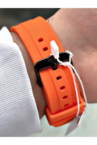 Chaperone Turuncu Renk Silikon Kordon Spor Erkek Kol Saati Bileklik Hediyeli By Reward - Resim 5