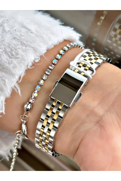 Ferrucci Gümüş Gold Sade Klasik Model Çelik Kordon  Kadın Kol Saati + BİLEKLİK HEDİYELİ - Resim 3