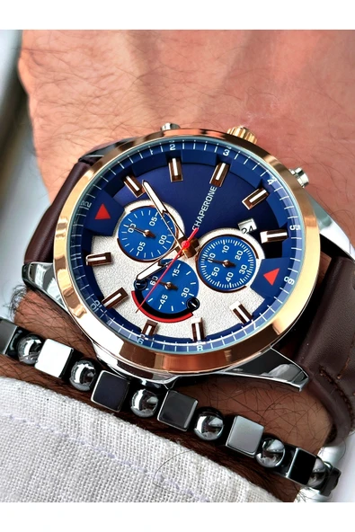 Chaperone Kahverengi Deri Kordon Fonskiyonlu Spor Erkek Kol Saati + BİLEKLİK HEDİYELİ By Reward ürün görseli 1