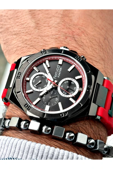 Ferrucci Kırmızı Spor Silikon Kordon Erkek Kol Saati + BİLEKLİK HEDİYELİ ürün görseli 1