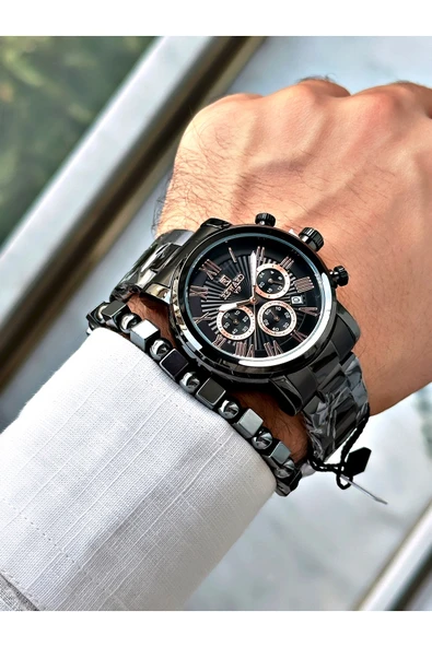 Reward Siyah Renk Fonksiyonlar Aktif Çelik Kordon 3 ATM Su Geçirmez Erkek Kol Saati + BİLEKLİK - Resim 2