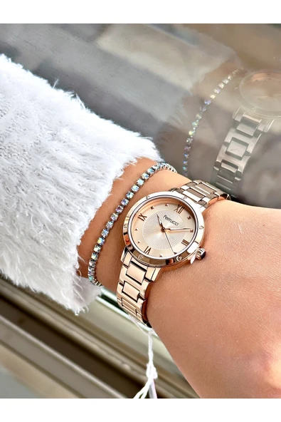 Ferrucci Rose Gold Renk Roma Rakamlı Sade Model  Erkek Kol Saati + BİLEKLİK - Resim 2