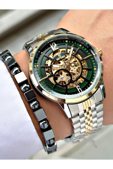 Reward Gümüş Altın Renk Business Otomatik Erkek Kol Saati + BİLEKLİK HEDİYELİ - Resim 4