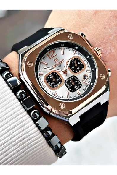 Reward Siyah Renk Kare Model Fonksiyonlu Silikon Spor Erkek Kol Saati + BİLEKLİK - Resim 4