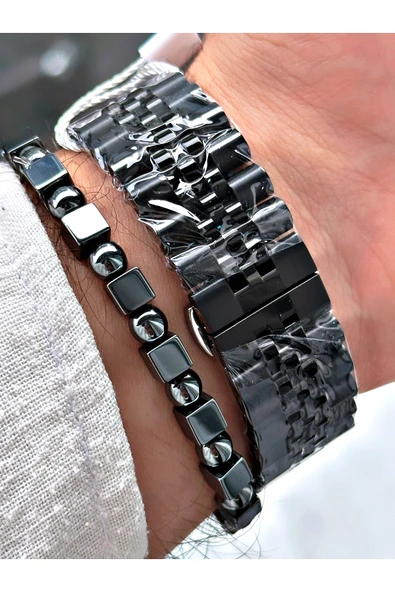 Chaperone Siyah Renk  Çelik Kordon Fonksiyonlu Erkek Kol Saati + BİLEKLİK HEDİYELİ By Reward - Resim 4