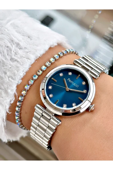 Ferrucci Gümüş Renk Klasik Sade Model  Kadın Kol Saati + BİLEKLİK ürün görseli 1