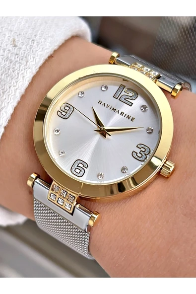 Navimarine Gümüş-altın Renk Çelik Kordon Kadın Kol Saati Bileklik Hediyeli ürün görseli 1