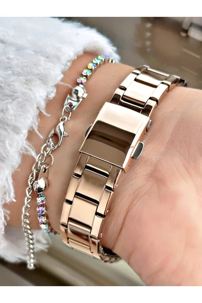 Ferrucci Rose Gold Renk Sade Taşlı Model  Garantili Kadın Kol Saati + BİLEKLİK - Resim 4