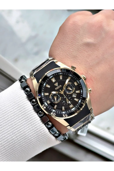 Fiesta Siyah Renk Silikon Metal Çelik Kasa Kordon Erkek Kol Saati + BİLEKLİK - Resim 2
