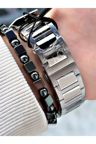 Reward Füme Renk Kare Model Fonksiyonlu Çelik Kordon Erkek Kol Saati + BİLEKLİK HEDİYELİ - Resim 4