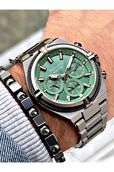 Ferrucci Füme Renk Çelik Kordon  Erkek Kol Saati GARANTİLİ + BİLEKLİK - Resim 3
