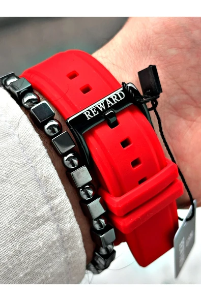 Reward Siyah Renk Spor Şık Dizayn Silikon Erkek Kol Saati + BİLEKLİK HEDİYELİ - Resim 5