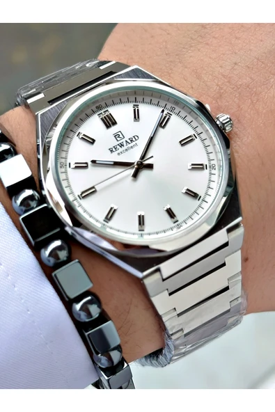 Reward Gümüş Renk Klasik Çelik Kordon Erkek Kol Saati + BİLEKLİK HEDİYELİ - Resim 4