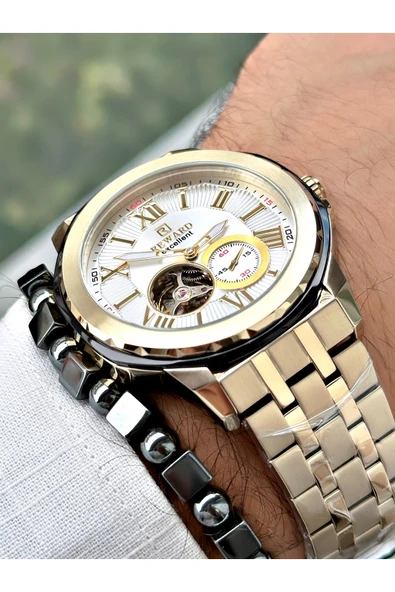 Reward Altın Renk Kasa Kordon Çelik  Mekanizma Erkek Kol Saati + BİLEKLİK - Resim 4