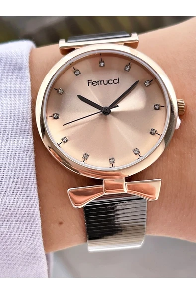 Ferrucci Füme Rose Gold Renk Sade Şık Dizayn Kadın Kol Saati - Resim 2