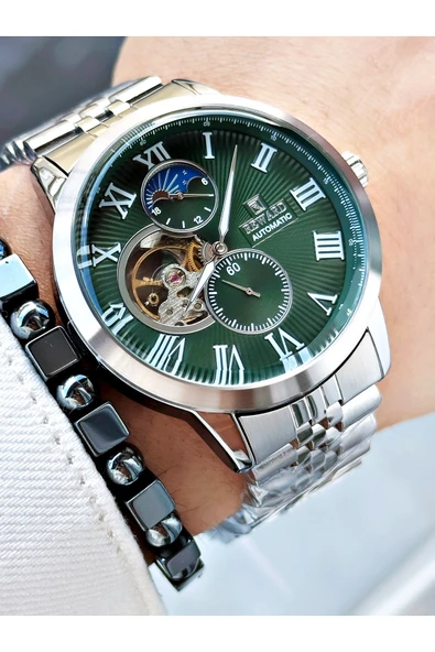 Reward Gümüş Renk Otomatik Mekanizma Roma Rakamlı Erkek Kol Saati + BİLEKLİK ürün görseli 1