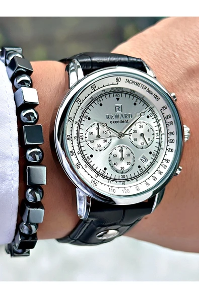 Reward Siyah Deri Kordon Pilli Orjinal Business Kilit Erkek Kol Saati + BİLEKLİK HEDİYELİ - Resim 3