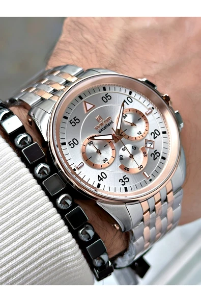 Reward Rose Gold Gümüş Renk Dakika Göstergeli Kasa Kordon Çelik Erkek Kol Saati + BİLEKLİK HEDİYELİ - Resim 3