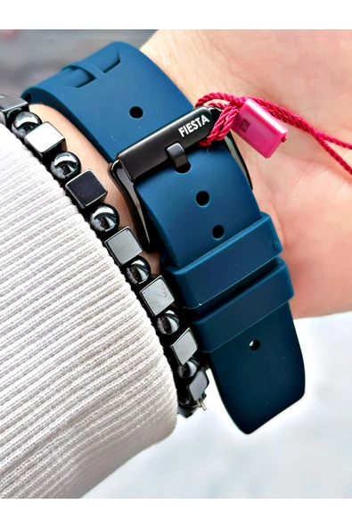 Fiesta Lacivert Renk Silikon Fonksiyonlu Çelik Kasa Business Erkek Kol Saati + BİLEKLİK - Resim 4