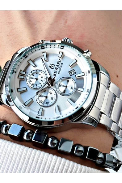 Reward Gümüş Renk Fonksiyonlu Çelik Kordon Erkek Kol Saati + BİLEKLİK HEDİYELİ ürün görseli 1