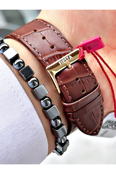 Fiesta Kahve Renk Klasik Sade Model Çelik Kasa Erkek Kol Saati + BİLEKLİK - Resim 4