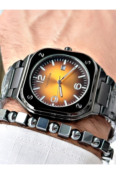 Chaperone Siyah Renk Sade Klasik Kare Model Çelik Kordon Erkek Kol Saati + BİLEKLİK HEDİYELİ By REWARD ürün görseli 1