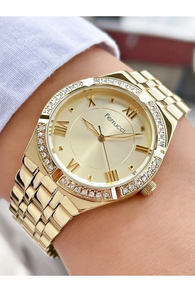 Ferrucci Altın Renk Taşlı Roma Rakamlı Model Kadın Kol Saati ürün görseli 1