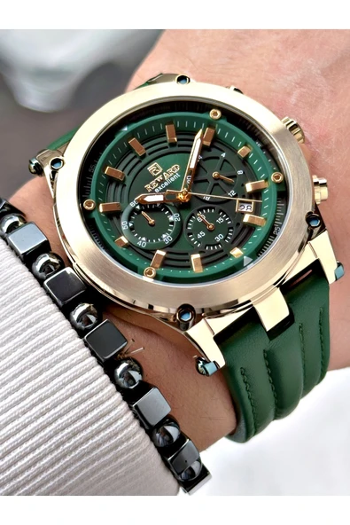 Reward Yeşil Renk Deri Kordon Çelik Kasa Fonksiyonlu Erkek Kol Saati + BİLEKLİK - Resim 3